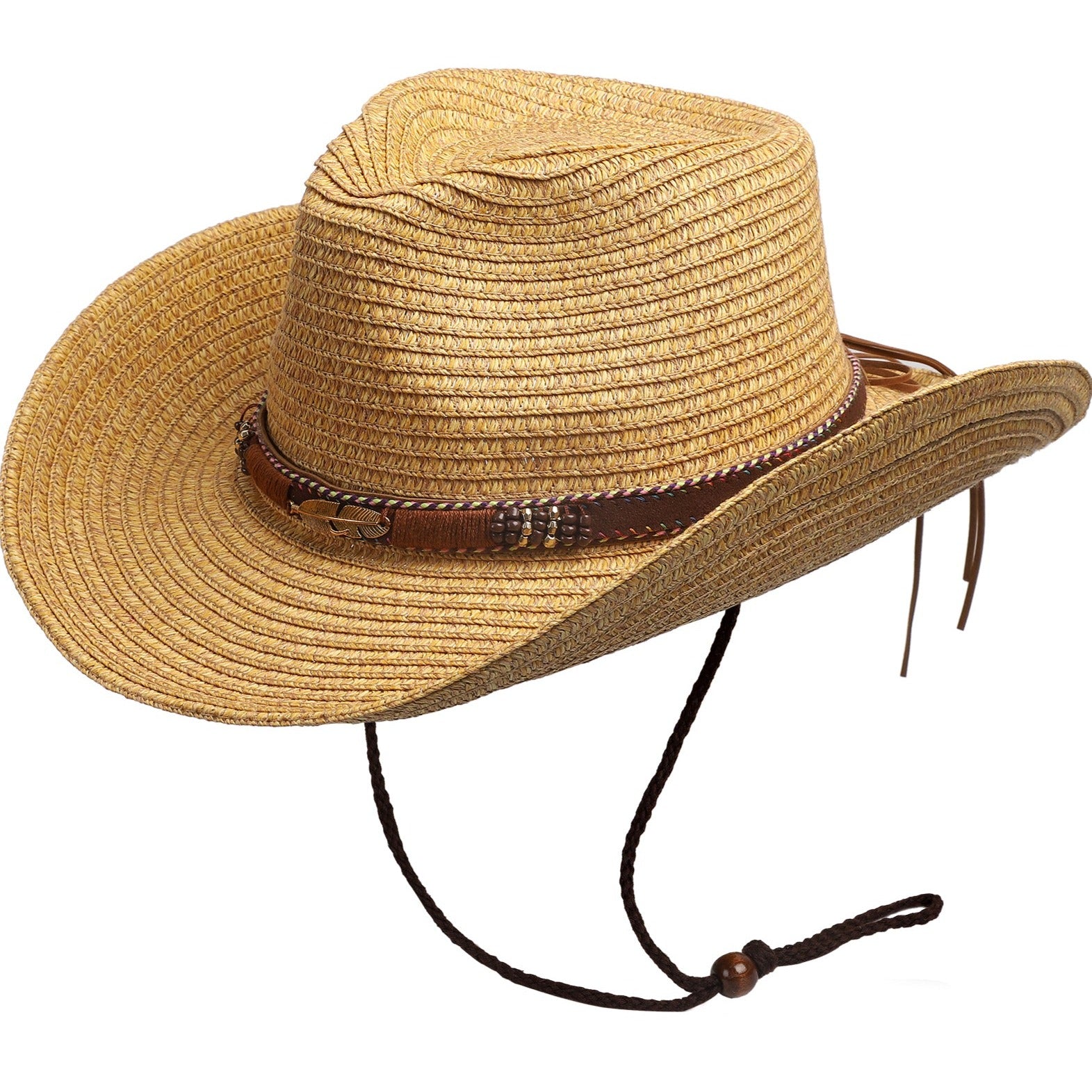 Women Straw Sun Hat Men's Cowboy Style Garden Hat UPF50+ Wide Brim